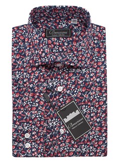 Navy & Red Floral Bresciani Modern Fit Shirt