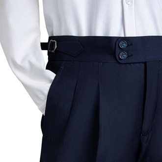 Navy Double Pleated High Waistband Pants - GB Slim Fit Pants 
