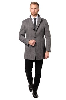 Black/Grey Herringbone Wool & Cashmere Overcoat
